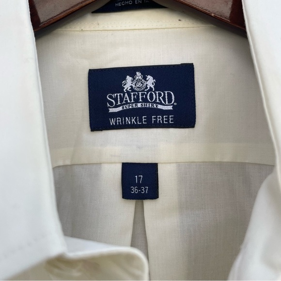 STAFFORD‎ Men’s Cream Button Down Long Sleeve Dress Shirt Size 17 36-37 - Picture 3 of 10